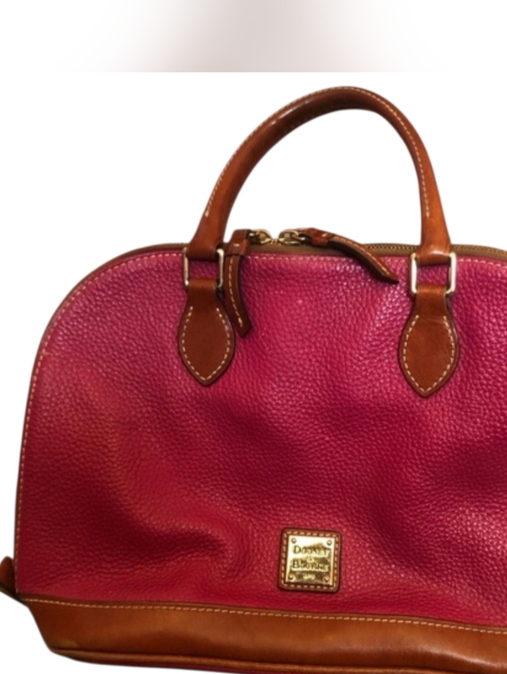 Dooney & Bourke Fuchsia Pebbled Leather Satchel/Handbag with Brown Trim 🩷 GUC